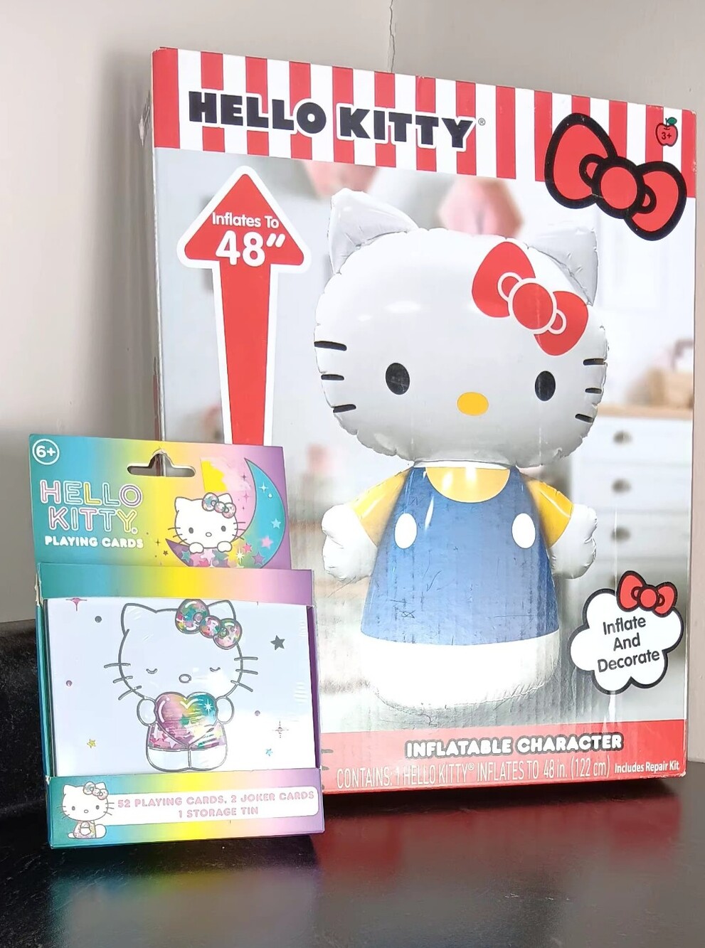Hello Kitty Inflatable Figure with Red Bow & Blue Dress Cards Included. - Picture 5 of 5